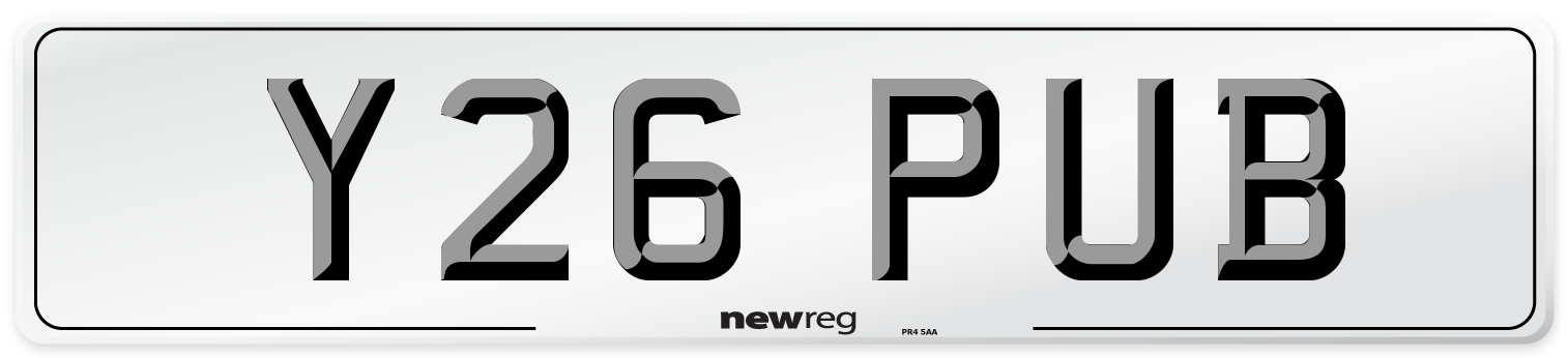Y26 PUB Number Plate from New Reg